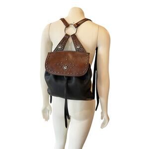 Ralph Lauren Purple Label Studded Two Tone Leather Backpack Black Brown